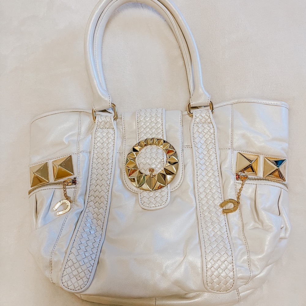 Betsey Johnson Rare White Studded Leather Tote Bag